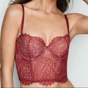 VICTORIA’S SECRET Dream Ángels CHANTILLY LACE MINI BUSTIER 32D Deep Red